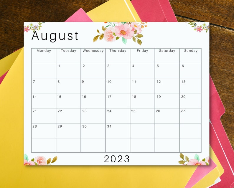 Printable Calendar 2023 Digital Calendar 12 Month Calendar Etsy