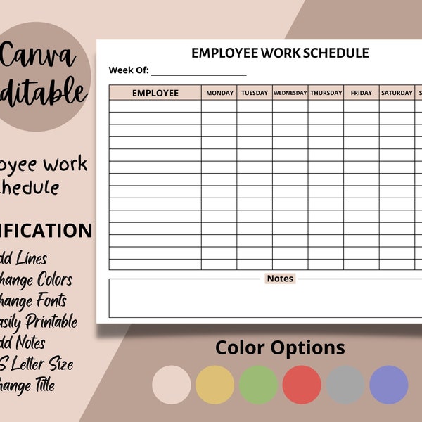 Employee Work Schedule, Editable Employee Time Sheet, Employee Schedule, Employee Scheduling, Employee Organizer, Employee Work Organizer