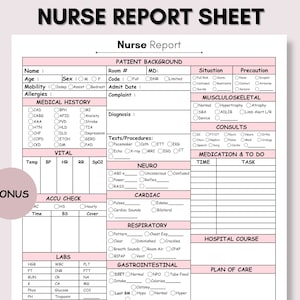 Nursing Report Sheet, Printable Med Surg, Nurse Brain, SBAR Nurse Sheet, ICU Report Sheet Nursing, New Grad, RN Nursing, Patient Assessment