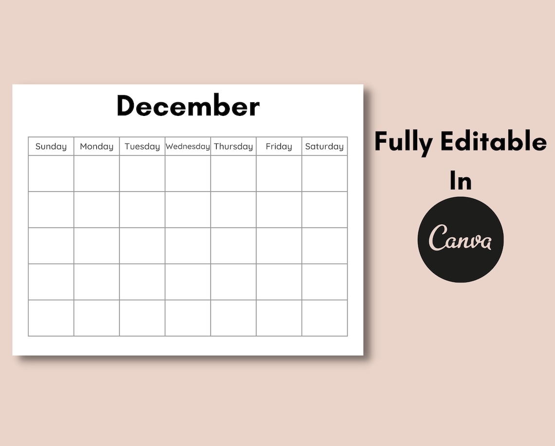 Blank Calendar Page Printable Monthly Blank Calendar Blank - Etsy