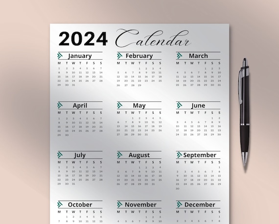 Calendario 2024, Calendario grande 2024, Calendario da parete stampabile  2024, Pianificatore 2024, Calendario digitale di grandi dimensioni,  Calendario minimalista di una pagina PDF -  Italia
