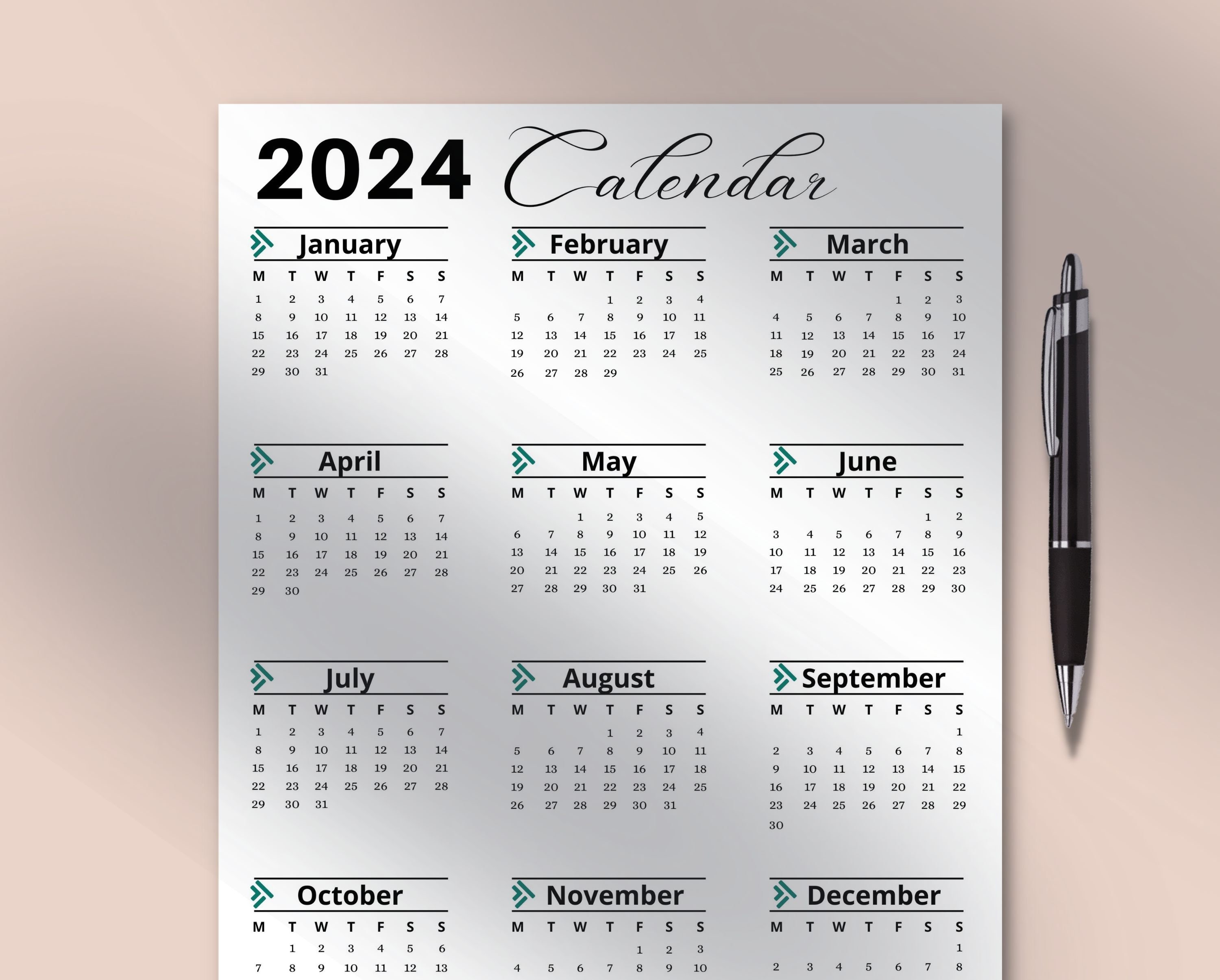 Calendario 2024, Calendario grande 2024, Calendario da parete stampabile  2024, Pianificatore 2024, Calendario digitale di grandi dimensioni,  Calendario minimalista di una pagina PDF -  Italia