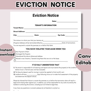 Plantilla de aviso de desalojo / Plantilla de aviso de desalojo imprimible / Formulario de rescisión del contrato de alquiler / Contrato de alquiler editable para arrendador / Descarga en formato PDF