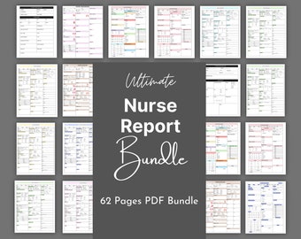 Printable Nurse Report Bundle, 62 pages Nursing Brain, Icu Nurse, Med Surg, Patient Log, Day or Night Shift, Patient Assessment,A4-US LETTER