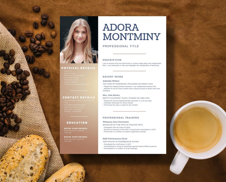 Actress & Actor Resume Template With Photo for Word, Acting Resume ...