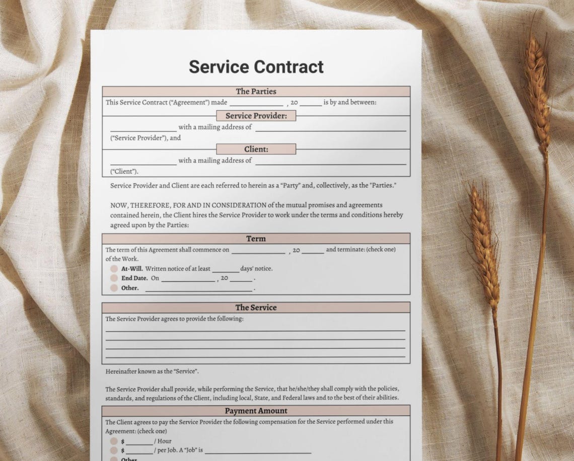 Service Contract Template, Printable Services Contract Agreement ...