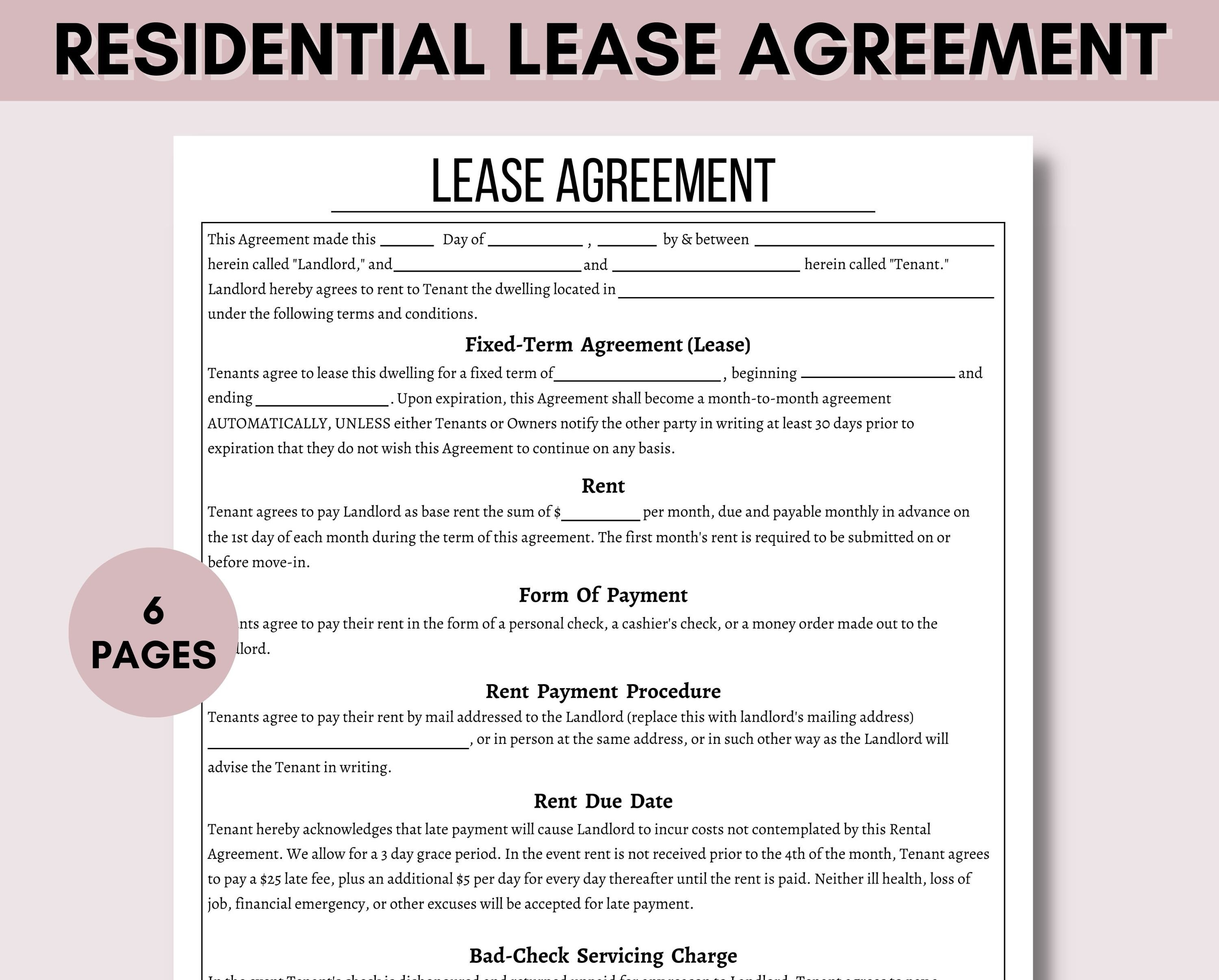 Residential Lease Agreement Rental Agreement Template - Etsy