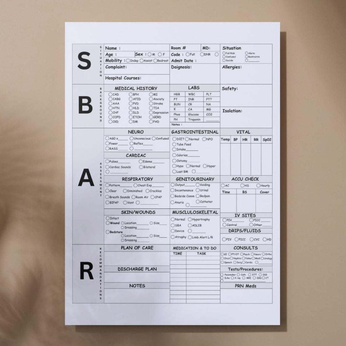SBAR Nurse Report Sheet, Editable Student Sheet Report, SBAR Brain ...