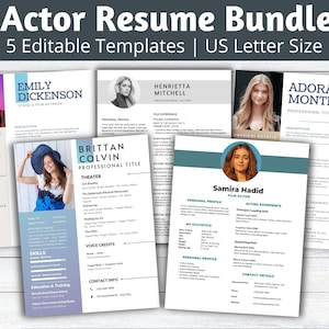 Actor Resume Bundle, Actor Resume Template with Headshot| 8.5 x 11 | Theatre Resume Template Canva | Actor CV Marketing | Drama School