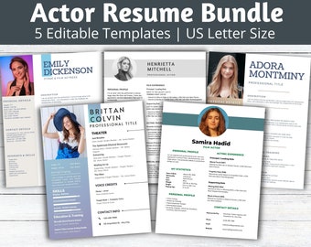 Actor Resume Bundle, Actor Resume Template with Headshot| 8.5 x 11 | Theatre Resume Template Canva | Actor CV Marketing | Drama School