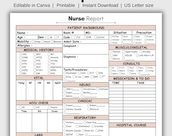 Editable Nurse Report Template | Printable ICU Brain Sheet | Single-Page Reporting Tool | Med Surg Nurse Resources, Medication Tracker Chart