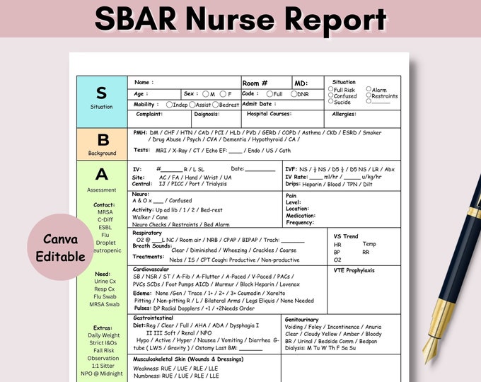 SBAR Nursing Report Sheet: Printable & Editable Template (digital ...