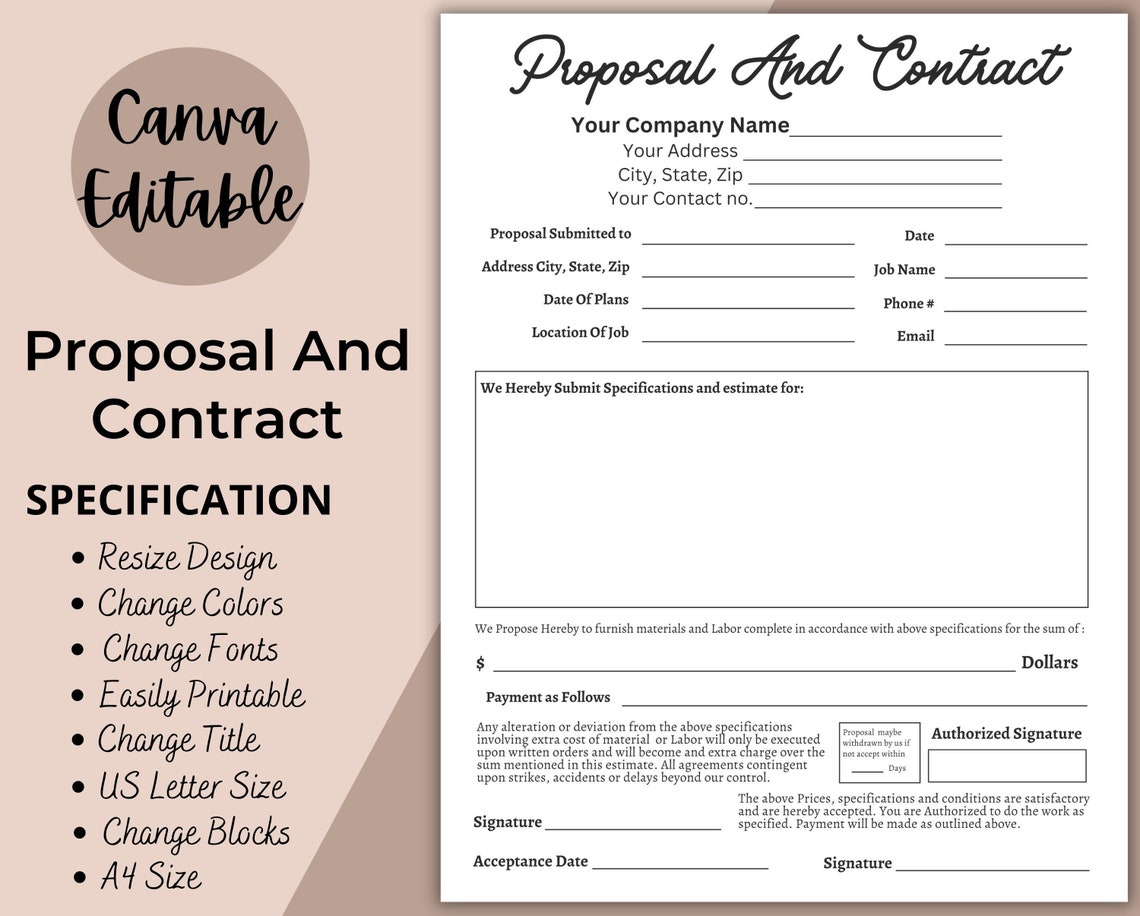 Proposal and Contract Template Canva Editable Form Quote Etsy Proposal and Contract Template Canva Editable Form Quote Etsy