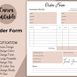 Printable Order Form | Editable Crafters Order Form Template | Etsy Shop Craft Business Forms, Small Business Forms Instant Digital Download