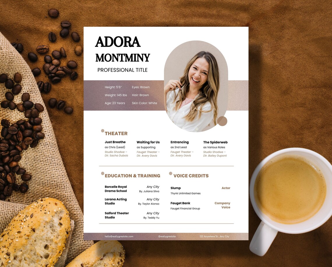 Editable Actress & Actor Resume Template With Photo for Word - Etsy