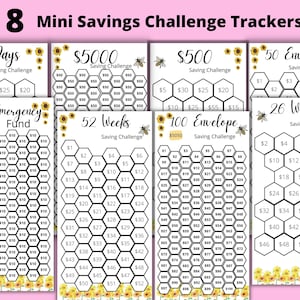Mini Savings Challenge Trackers Fits A6 Budget Binders | Savings Challenge Bundle | Saving Money | A6 Budget Binder | Savings Goal  Set of 8