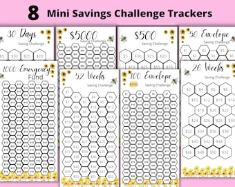 Mini Savings Challenge Trackers Fits A6 Budget Binders | Savings Challenge Bundle | Saving Money | A6 Budget Binder | Savings Goal  Set of 8