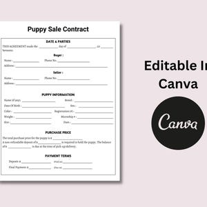 Printable Puppy Sales Contract, Puppy Deposit Contract, Puppy Sale ...
