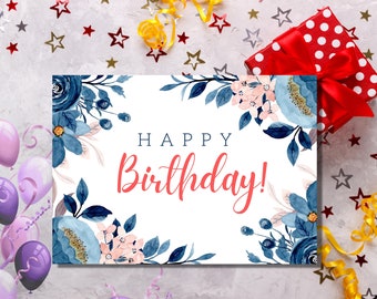 PRINTABLE EDITABLE Happy Birthday Card, Instant/Digital Download Greeting Card, PDF Card Template