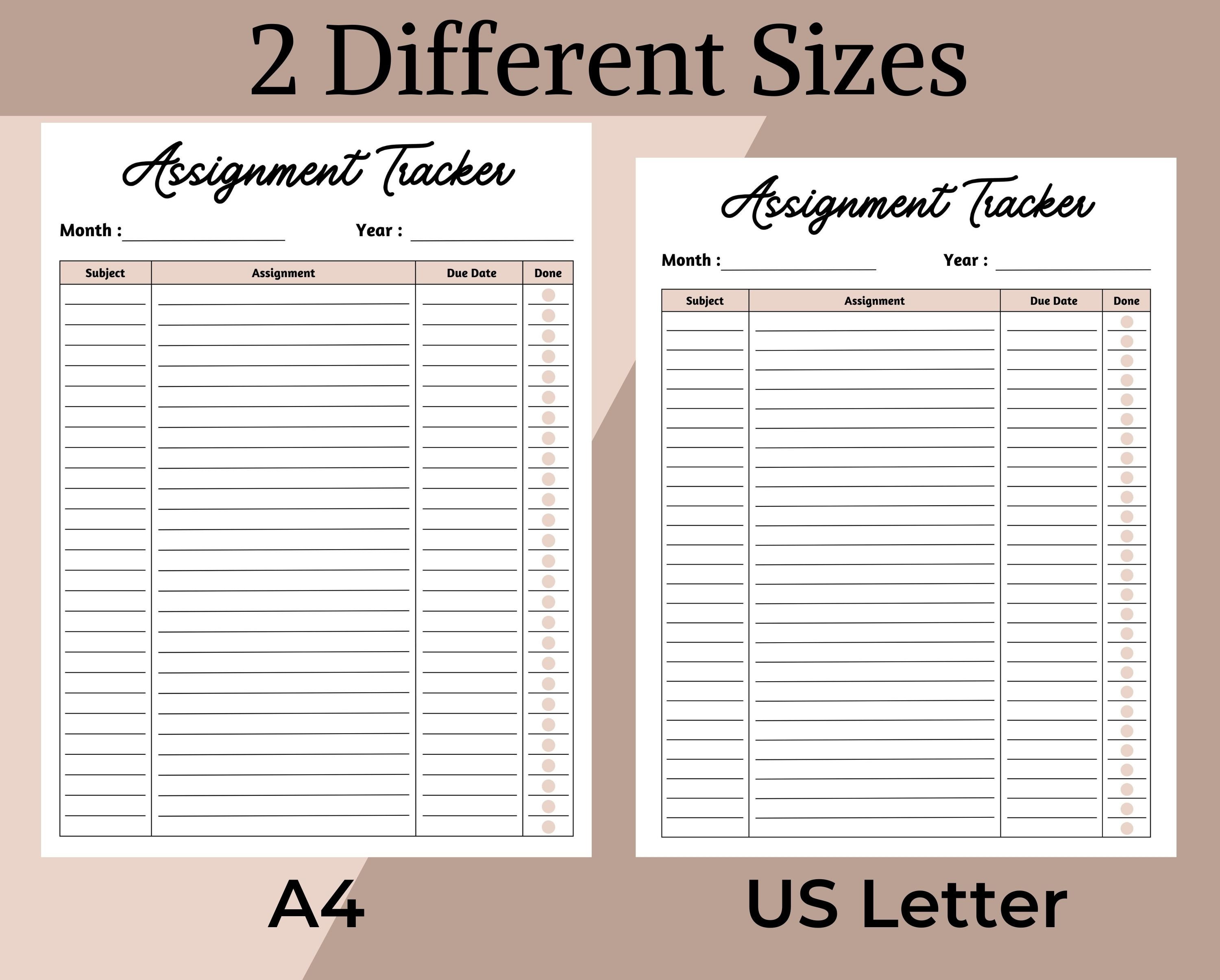 Assignment Tracker, Printable Planner, Table Assignments, Homework ...
