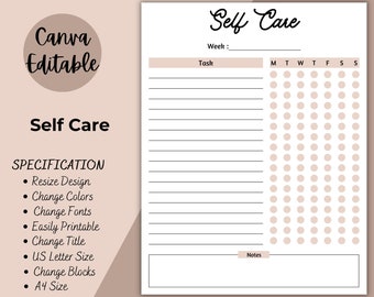 Self-Care Planner, Self-Care Checklist, Selfcare Journal Tracker, Wellness Planner Printable, Daily Wellbeing, Mindfulness Mental Health Kit