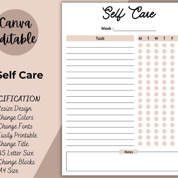 Self-Care Planner, Self-Care Checklist, Selfcare Journal Tracker, Wellness Planner Printable, Daily Wellbeing, Mindfulness Mental Health Kit