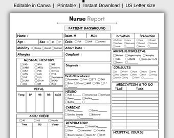 ICU Nurse Report Sheet | Printable Nurse Brain Sheet | Single-Page Reporting Tool | Med Surg Nurse Resources | Medication Tracker Template