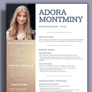 Modèle de CV d'actrice et d'acteur avec photo pour Word, CV d'acteur, CV d'acteur débutant, théâtre, CV d'artiste, arrière-plan cv d'acteur