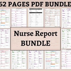 Nurse Report Bundle, Printable 62 pages Nursing Brain, Icu Nurse, Med Surg, Patient Log, Day or Night Shift, Patient Assessment,A4-US LETTER