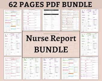 Nurse Report Bundle, Printable 62 pages Nursing Brain, Icu Nurse, Med Surg, Patient Log, Day or Night Shift, Patient Assessment,A4-US LETTER