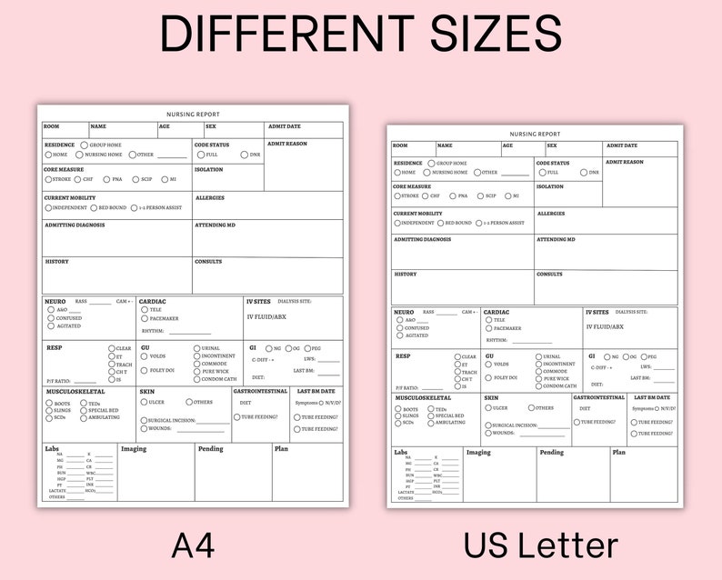 Nurse Report Sheet, Printable Nursing Brain, Icu Nurse, Med Surg, Patient Log PDF, Day or Night