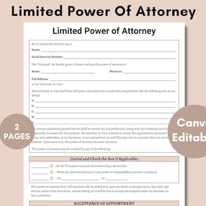 Limited Power of Attorney File, Standard POA, Finance Property Sale Execution Agreement, Printable Legal Form Document Template Editable PDF