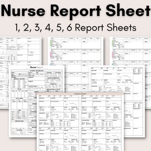Può includere: Sei fogli di rapporto infermieristico in bianco e nero con intestazioni per background del paziente, storia medica, segni vitali, farmaci e cose da fare, rapporto infermieristico e altro.