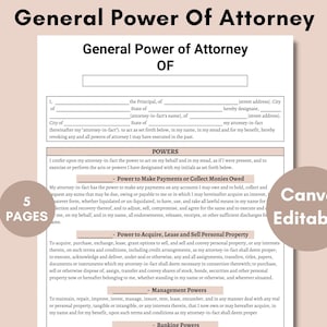 General Power of Attorney | Printable POA Templates | General Power of Attorney form | Editable POA form | Legal Contract | 5 Pages PDF