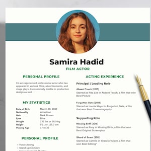 Actor & Actress resume template with photo for Canva, acting resume, beginner actor resume, theatre, entertainer resume, background actor cv