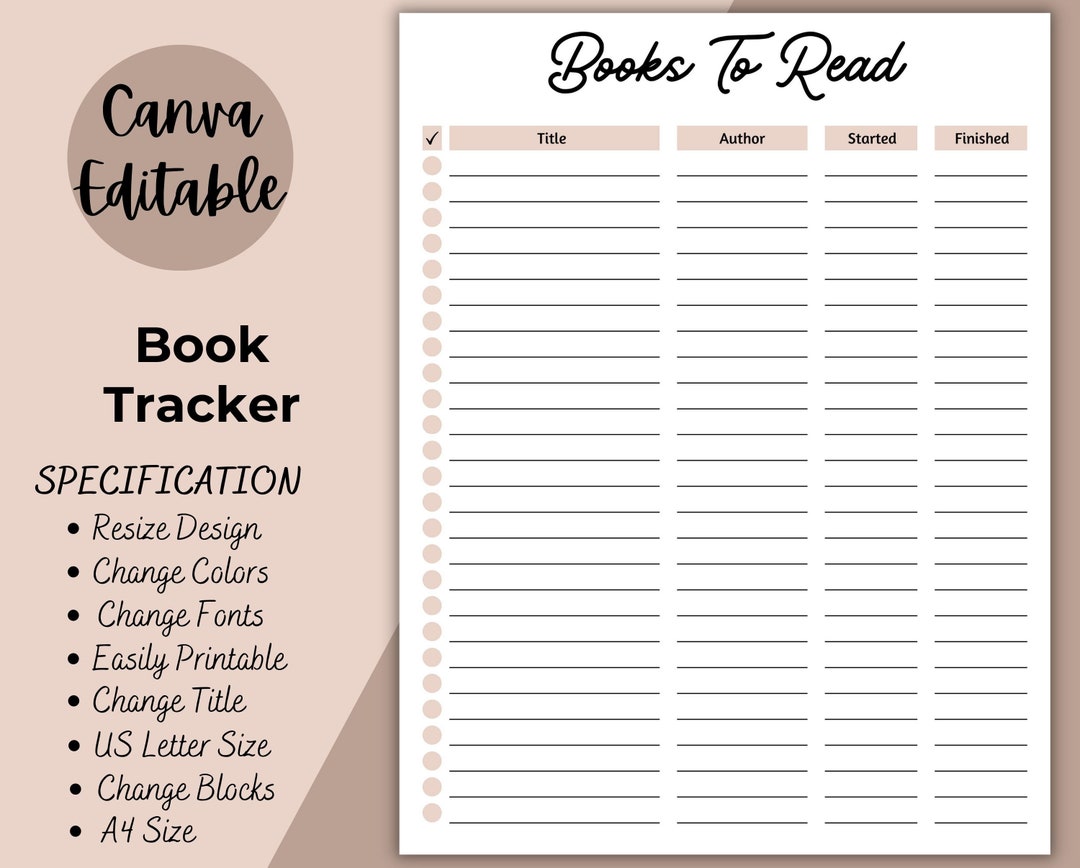 Book Tracker | Printable Books to Read | Editable Reading Tracker