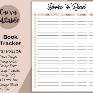 Book Tracker / Libri stampabili da leggere / Tracker di lettura modificabile / Registro di lettura, Registro dei libri, Elenco di lettura, Registro del diario di lettura / PDF digitale