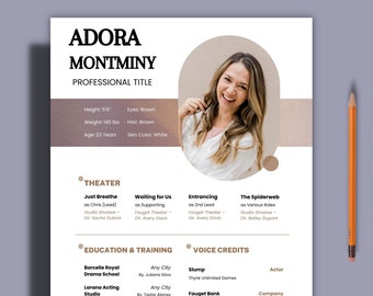 Editable Actress & actor resume template with photo for Word, acting , beginner actor resume, theatre, entertainer, background actor cv