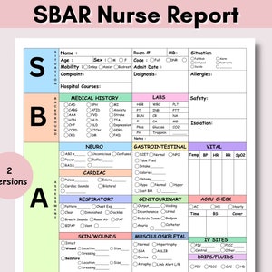 SBAR Nurse Report Sheet, Med Surg Nurse Brain ICU Report Sheet for Nurse RN Sheet, Editable New Grad Nurse Telemetry, Level up Your Shift