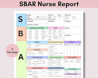 SBAR Nurse Report Sheet, Med Surg Nurse Brain ICU Report Sheet for Nurse RN Sheet, Editable New Grad Nurse Telemetry, Level up Your Shift