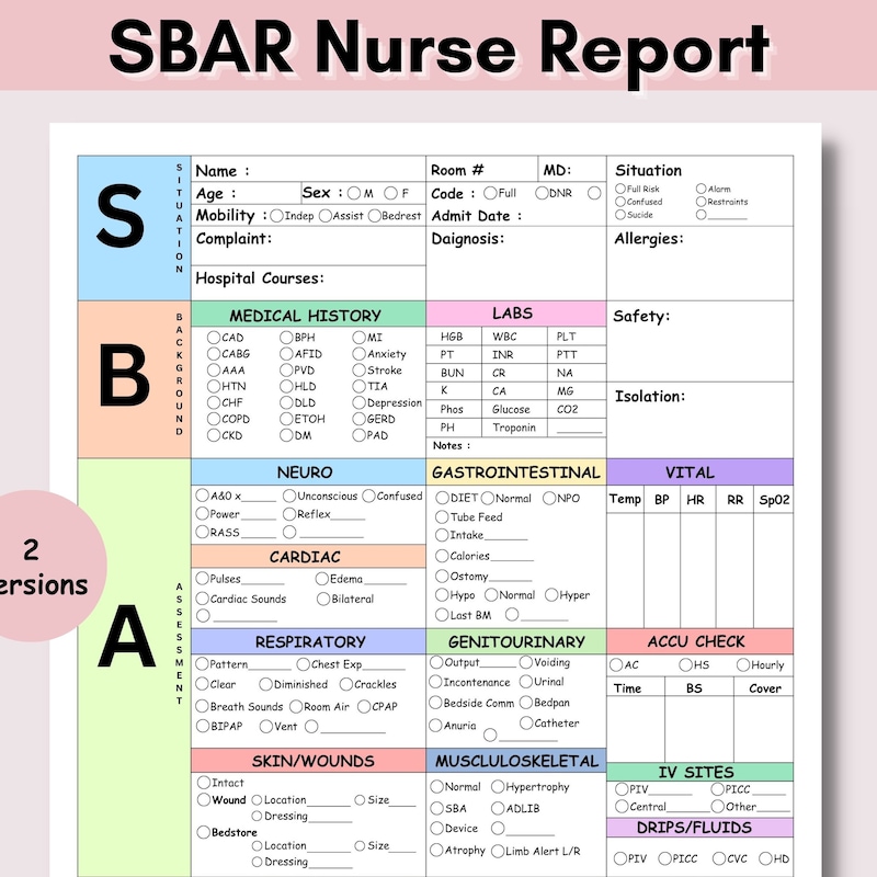 Sbar Nurse Report Sheet - Etsy