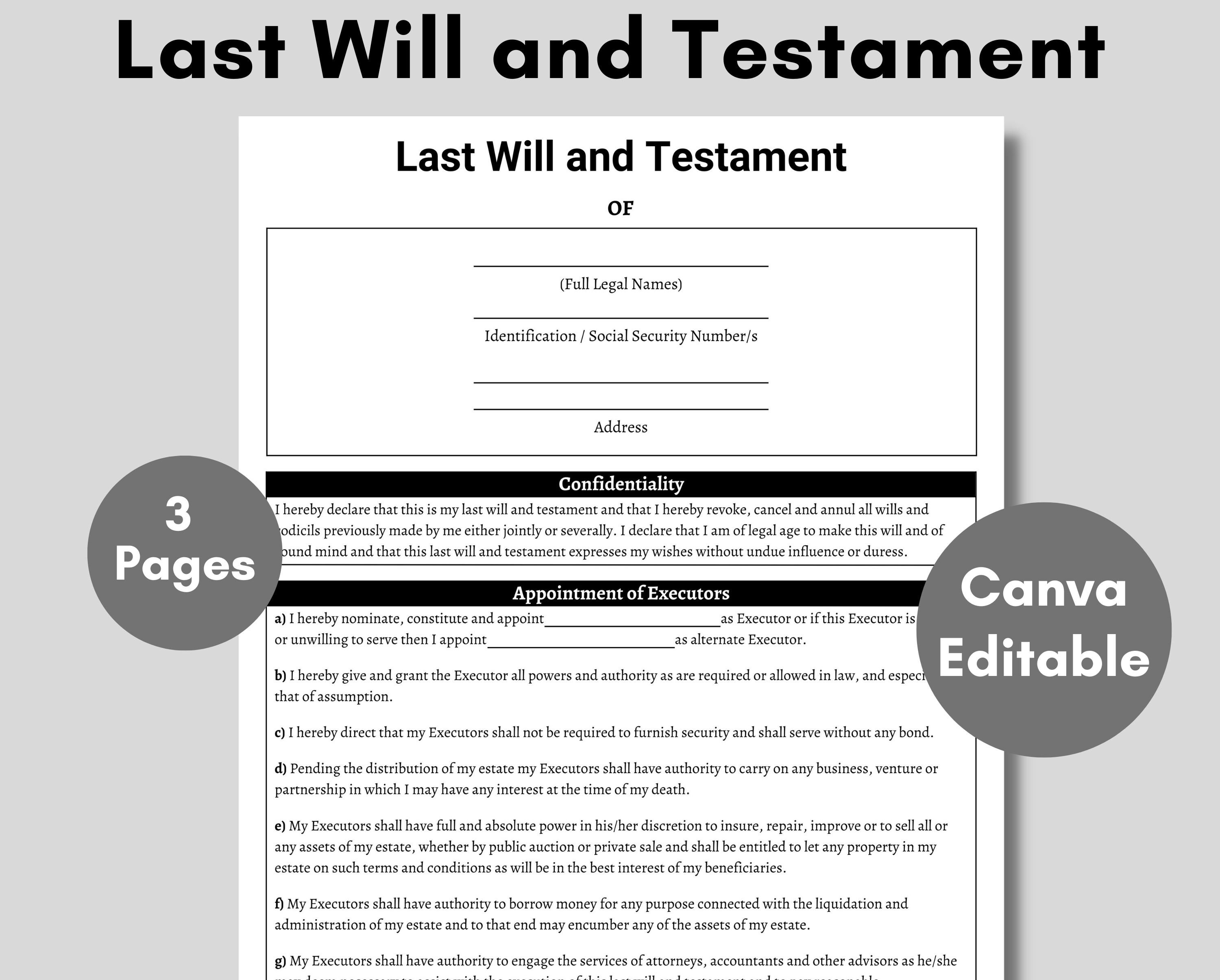 Printable Last Will and Testament Last Will and Testament - Etsy
