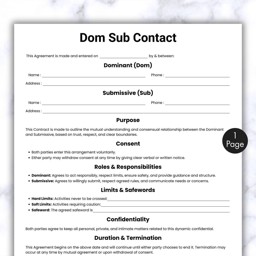Dom Card Template Simple Design Simple Dom Sub Contact, One Page Dominatrix Services Agreement Form ...