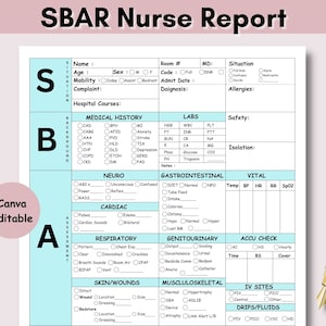 SBAR Nurse Report Sheet, Printable Med Surg Nurse Brain ICU Report Sheet for Nurse RN Nursing Sheet, New Grad Nurse W/ Telemetry & To-Do Log