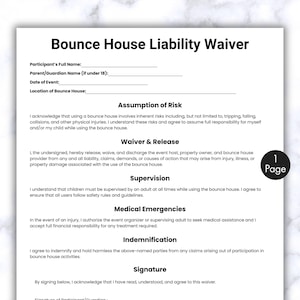Simple Bounce House Liability Waiver, One Page Business Waiver Form Template, Printable & Editable Bounce House Liability Form, Canva, PDF
