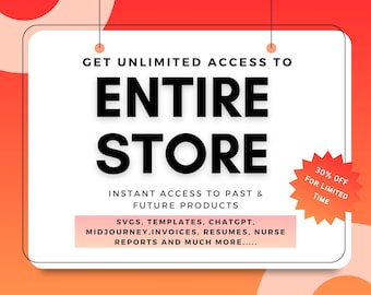 Whole Shop Bundle, All Entire Shop Current & Future Designs, Templates, Trackers, SVG files, ChatGPT, Midjourney, Saving Challenges Planners