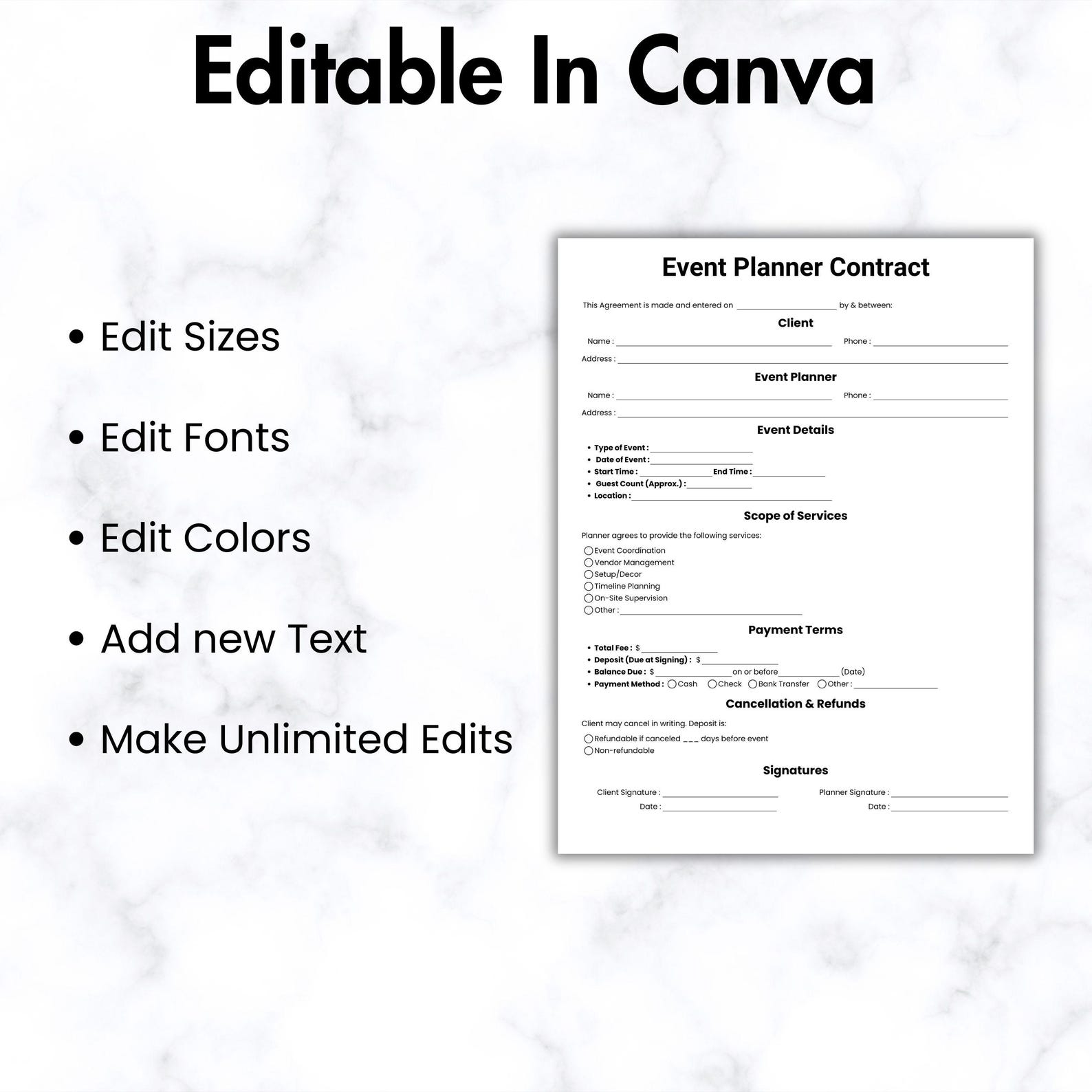 Simple Event Planner Contract, One Page Event Planner Client Form ...