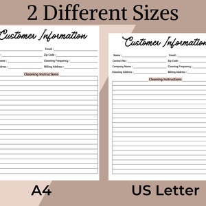 Customer Information Template Printable, Customer Info Log, Cleaning ...