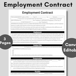Printable Employment Contract Agreement - Employment Service Contract Template - HR Employer Employee Form, Job Template, Instant Download