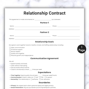 Simple Relationship Contract, One Page Couples Agreement Form, Printable & Editable Couple Communication, Improving Love Contract